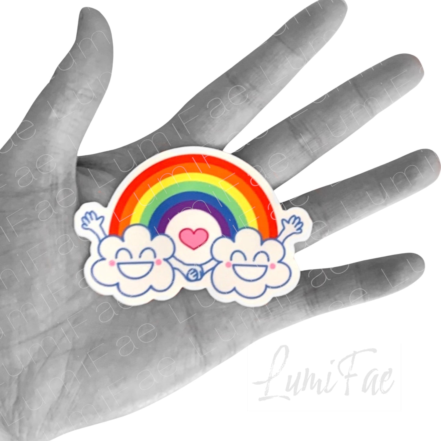 Happy Rainbow Cloud Friends - 3” Waterproof Sticker *Sample Sale*