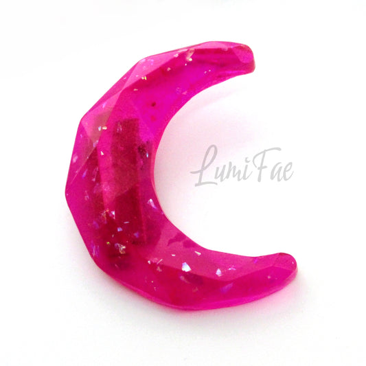 Deep Sparkly Pink Moon Hair clip, 2.5”