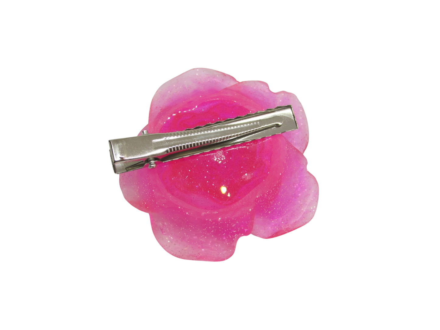 Large Pink Glitter Rose Hair clip, Resin, 2.5” Flower