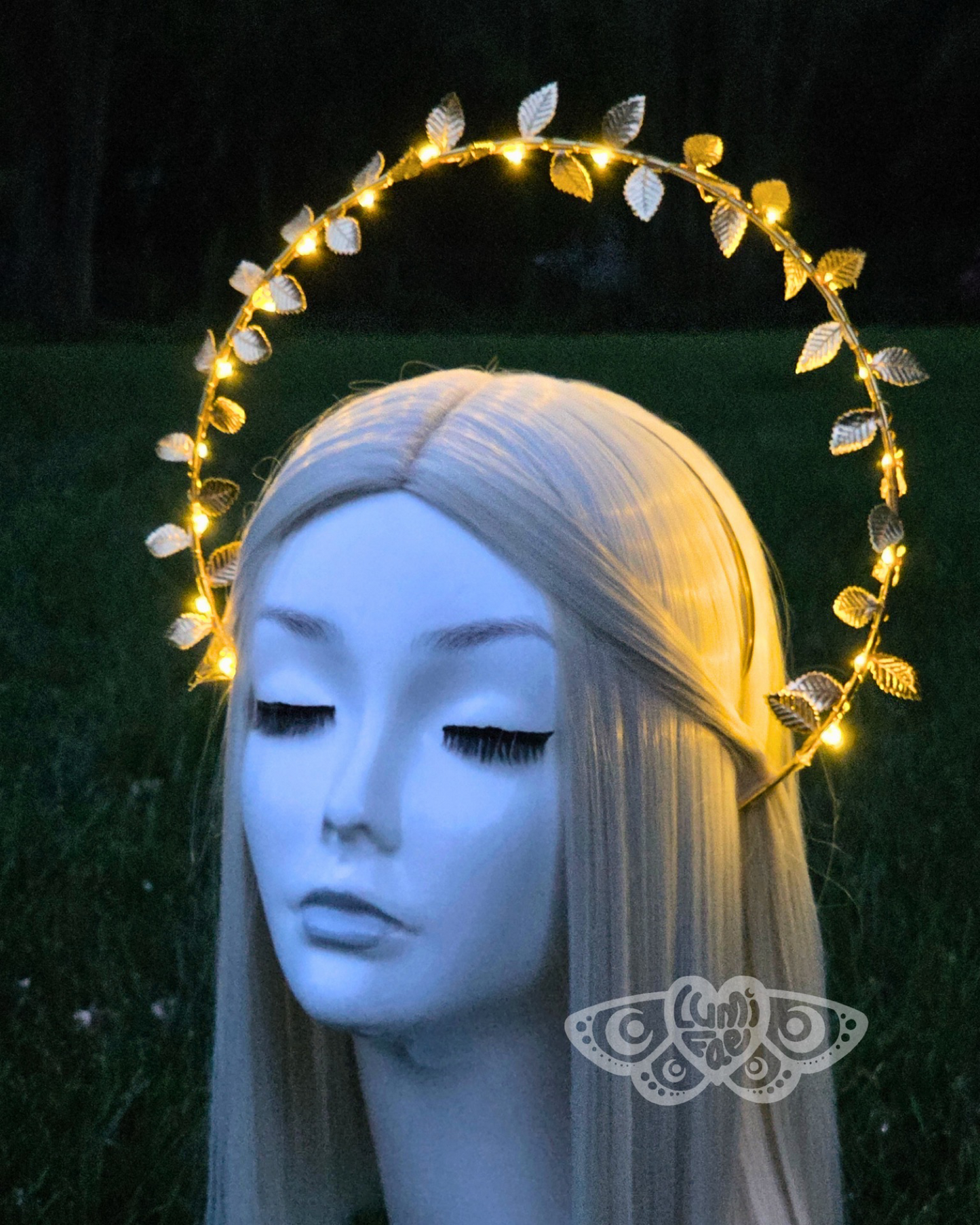 Gold Leaves LED Halo Crown - Extra Large, Ethereal, Goddess, Light Up Headband, Festivals, Bridal - LumiFae