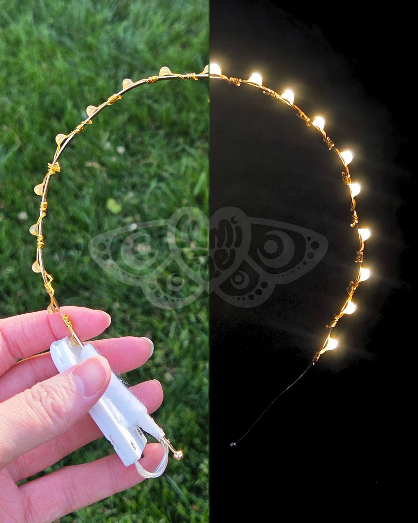 Wavy Gold LED Headband - Light up, Glowing, Handmade - LumiFae