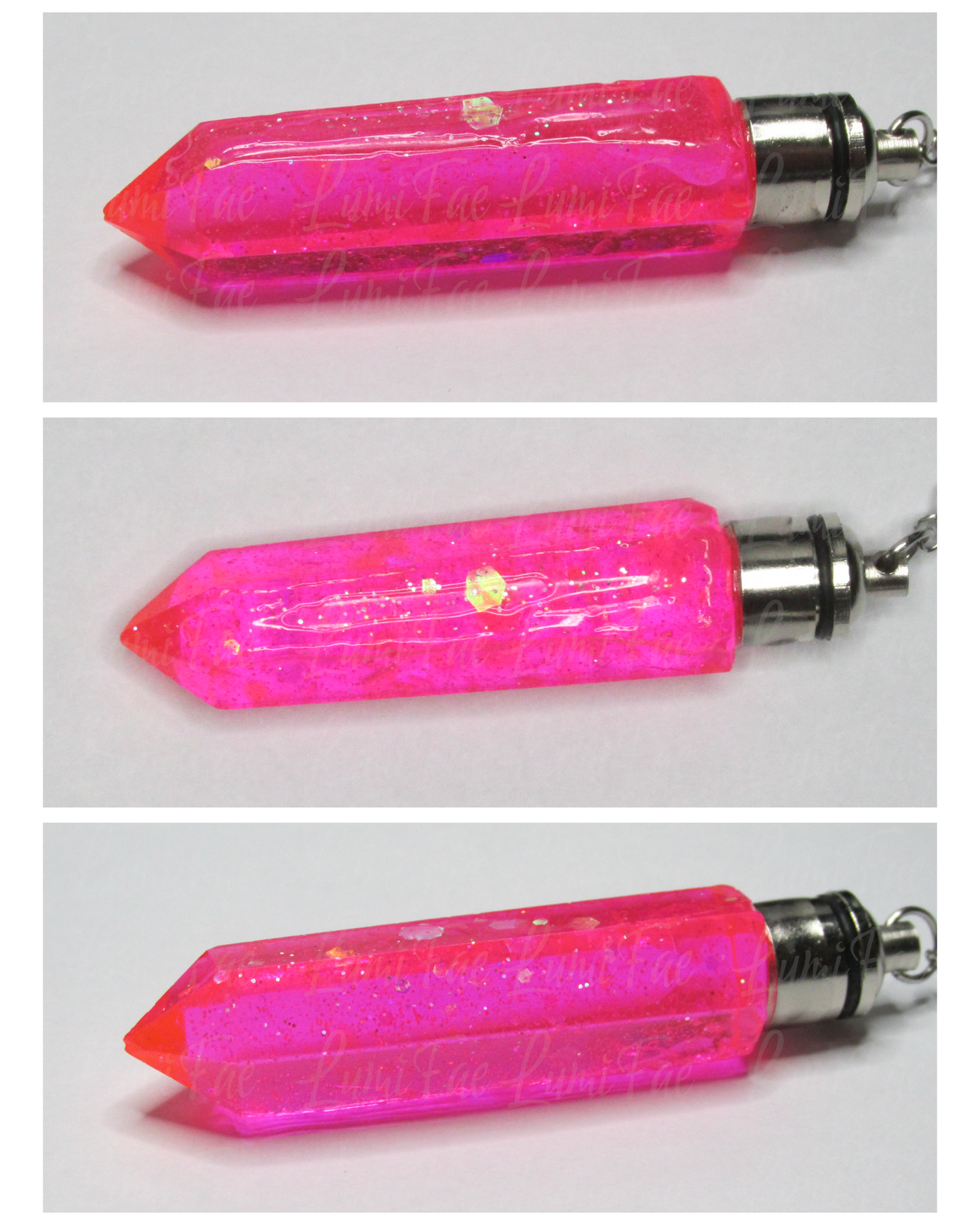 LED Hot Pink Sparkly Crystal Necklace, color-changing: red, pink, purple, stainless steel chain