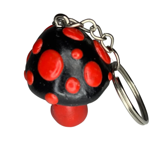 Black and Red Goth Mushroom Keychains, cute, cartoon, stylized