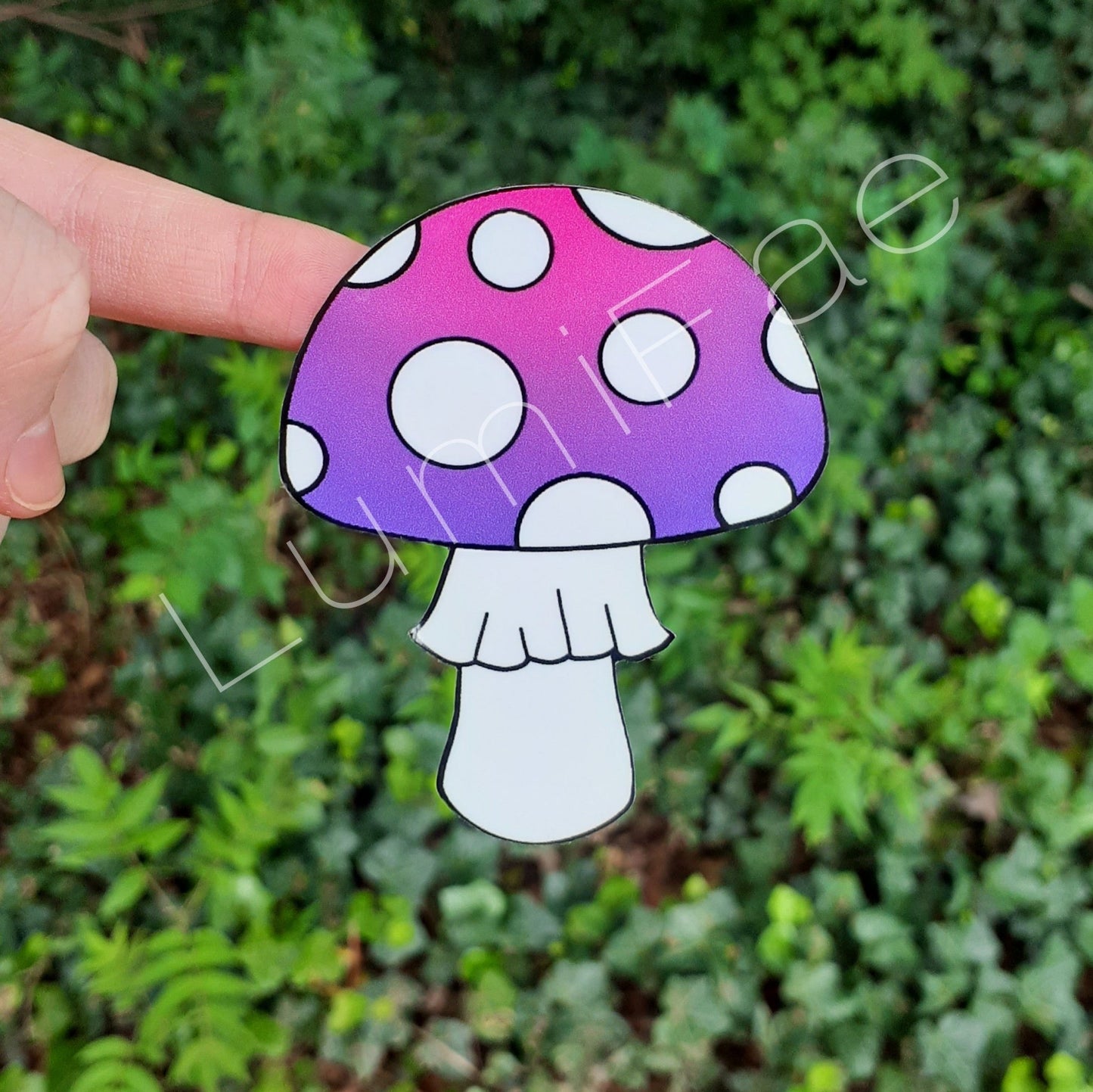 3” Mushroom Sticker, Purple pink , white spots, Waterproof - LumiFae