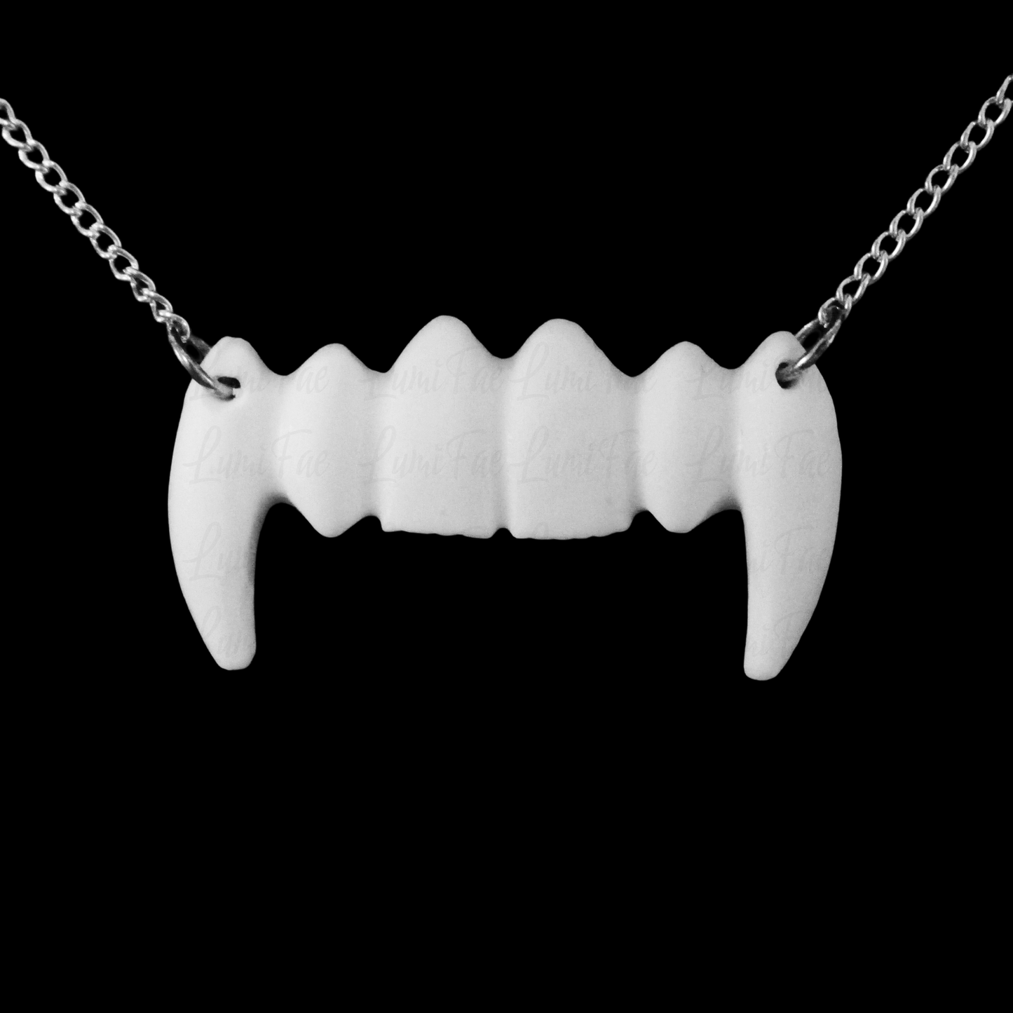 Vampire Fangs Necklace, Sterling Silver Chain, Resin Pendant, Choker