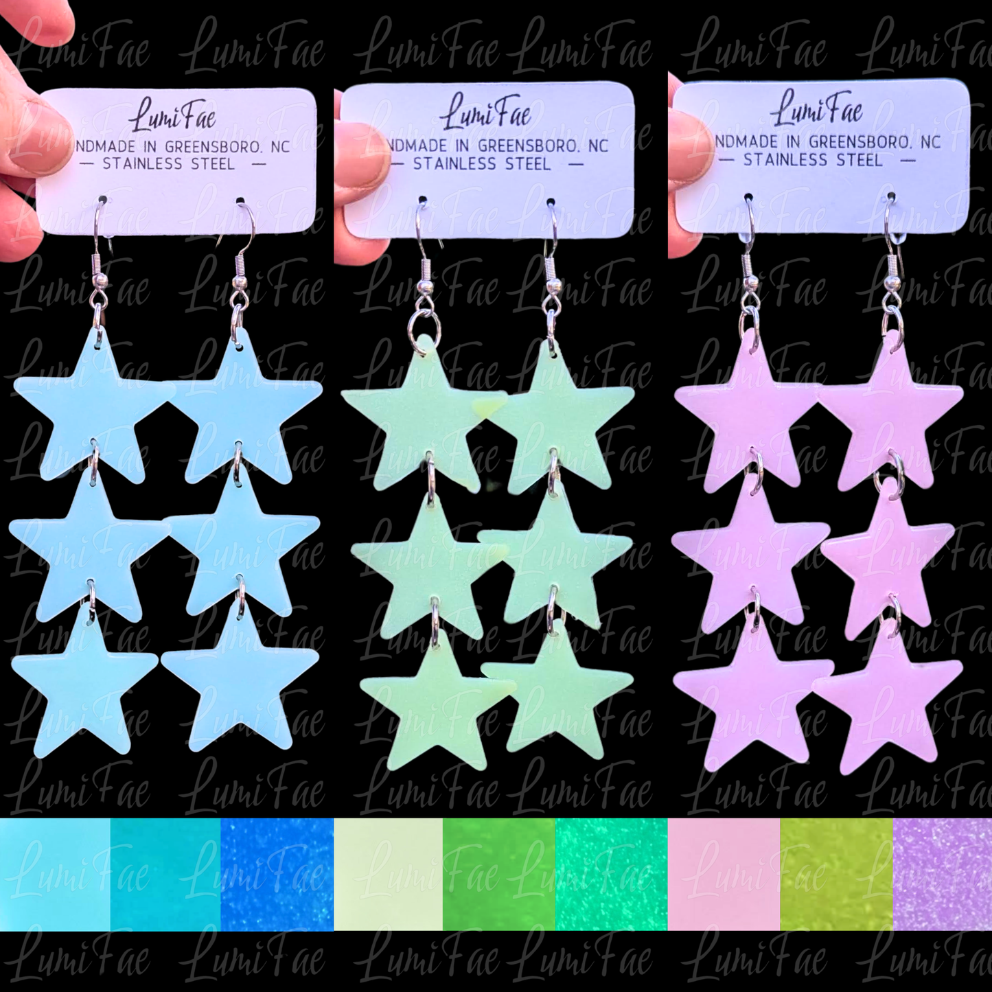 Glow-in-the-Dark Star Earrings, Pastel, Ultra Lightweight, UV Reactive, Handmade - LumiFae