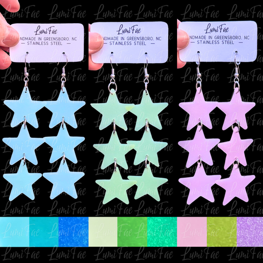 Glow-in-the-Dark Star Earrings, Pastel, Ultra Lightweight, UV Reactive, Handmade - LumiFae