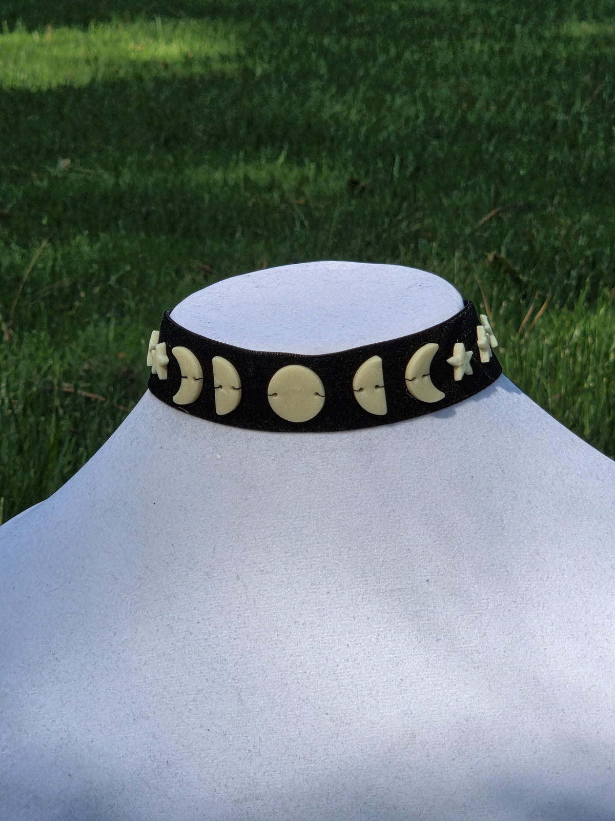 Glow in the Dark Moon Phases Velvet Choker, black, adjustable, handmade - LumiFae