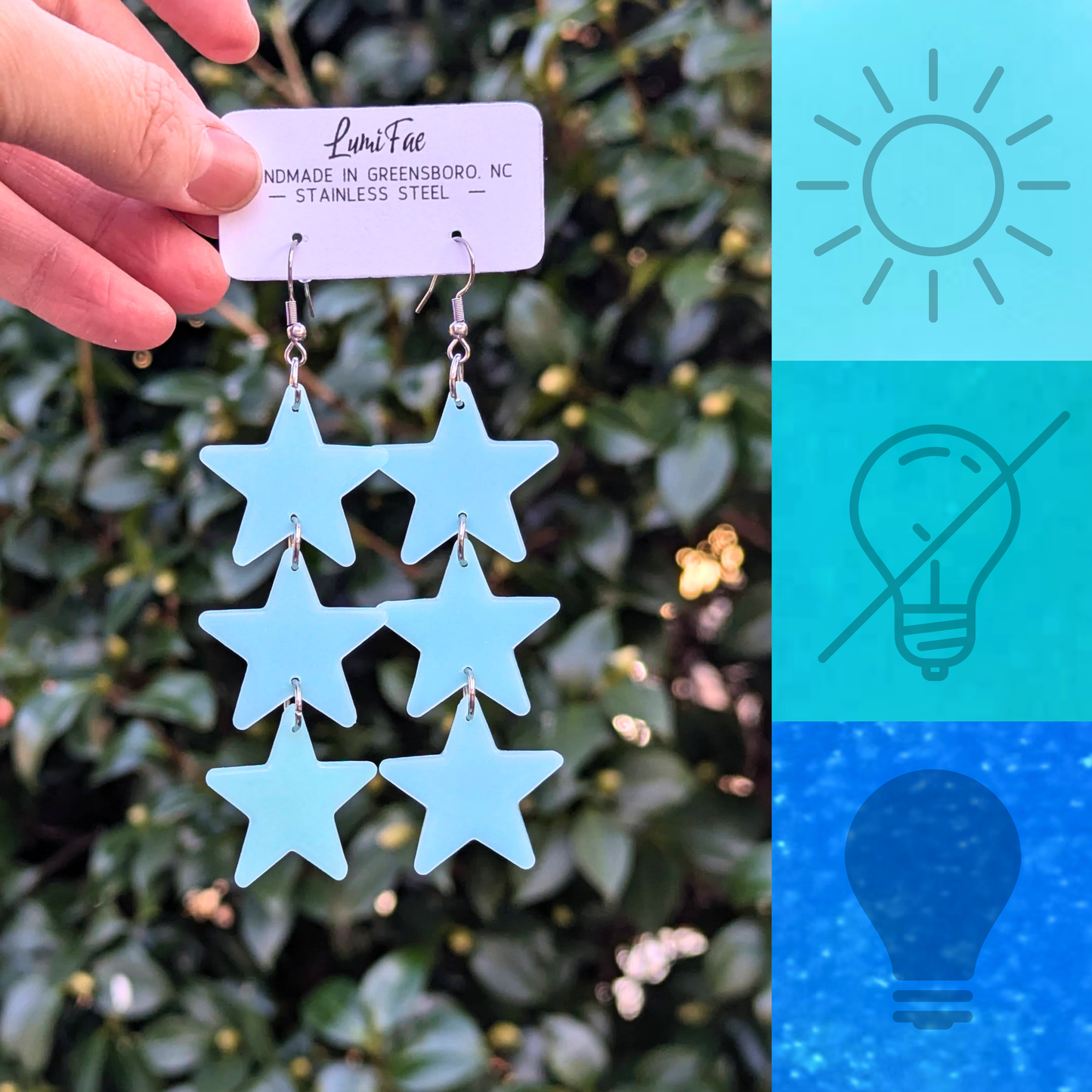 Glow-in-the-Dark Star Earrings, Pastel, Ultra Lightweight, UV Reactive, Handmade - LumiFae