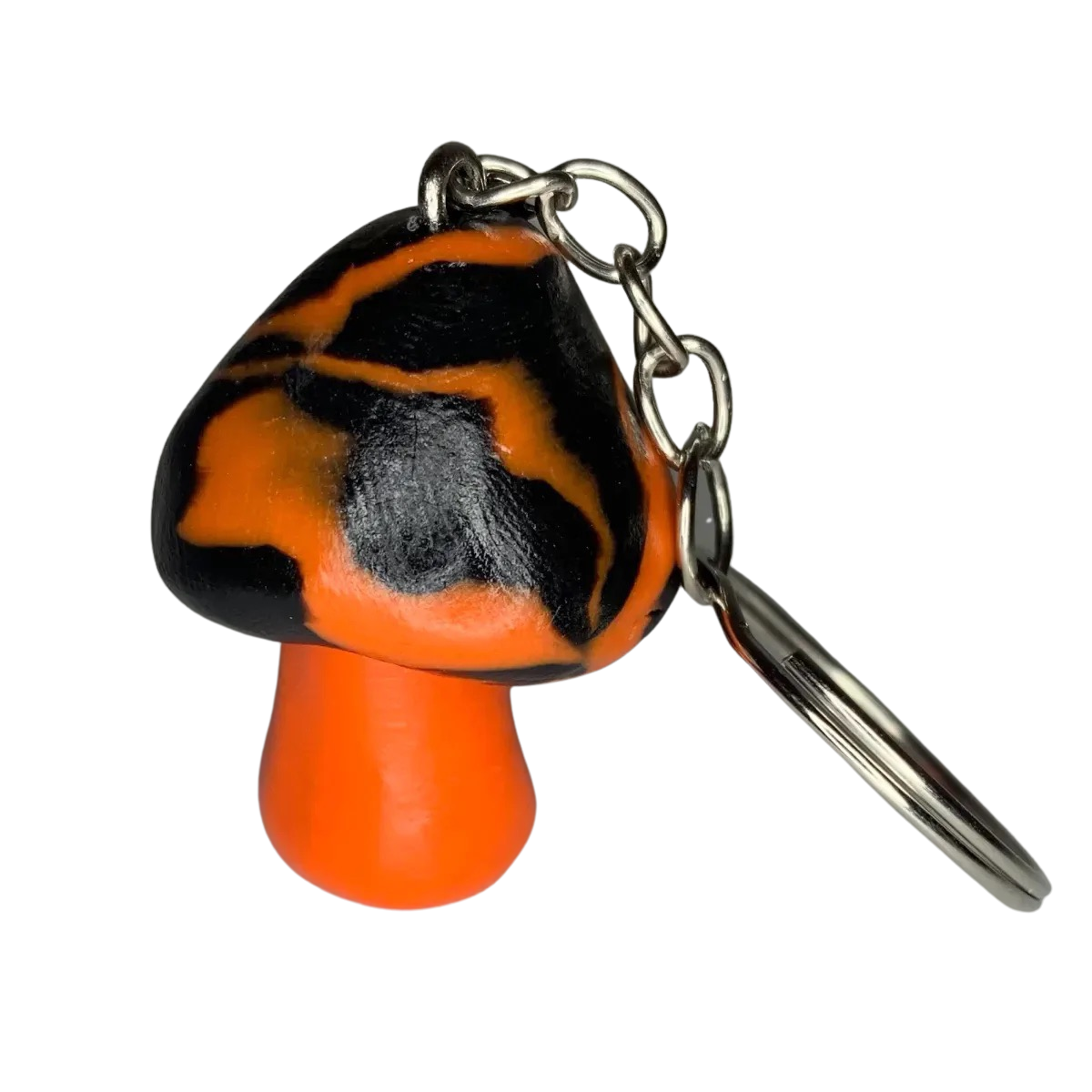 Orange/Black, Marbled Cap Mushroom Keychains, Cute, Cartoon, Stylized, Tiger, Zebra