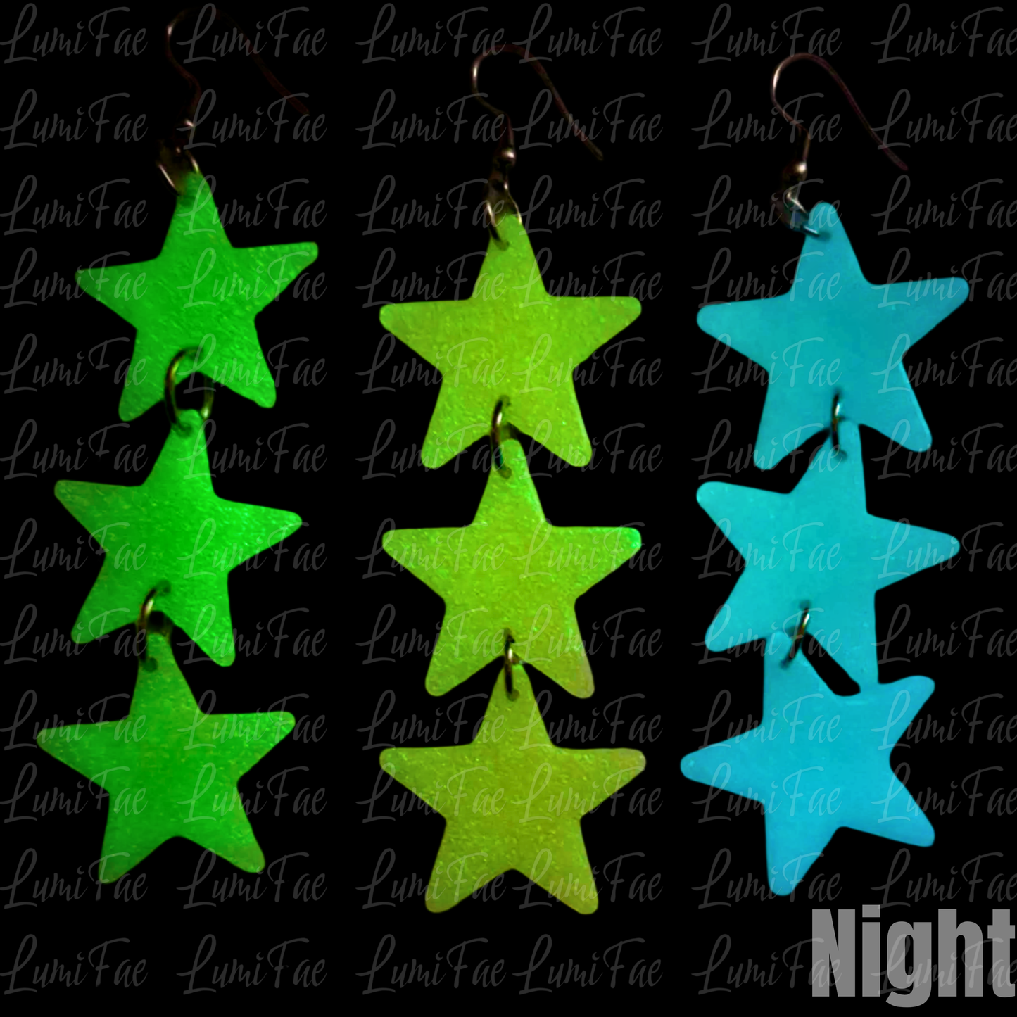 Glow-in-the-Dark Star Earrings, Pastel, Ultra Lightweight, UV Reactive, Handmade - LumiFae