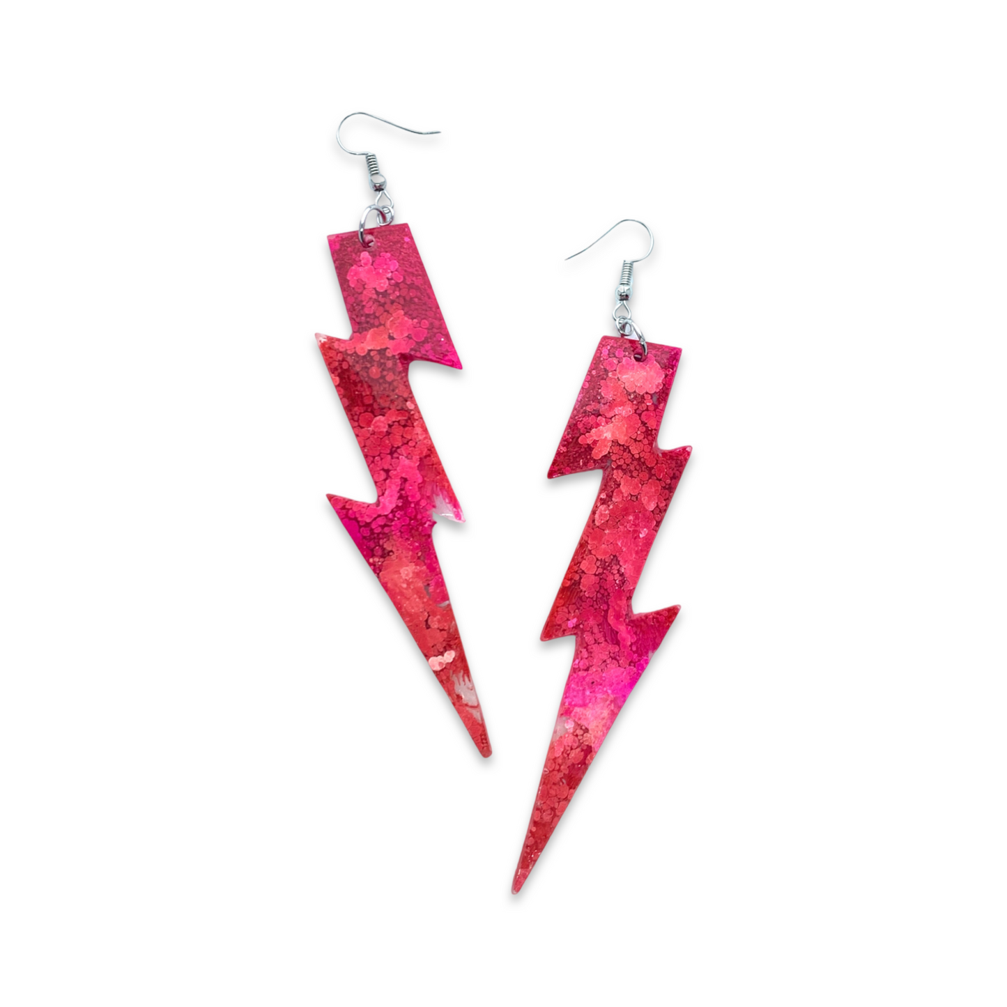 Pink and Red Lightning Bolt Earrings
