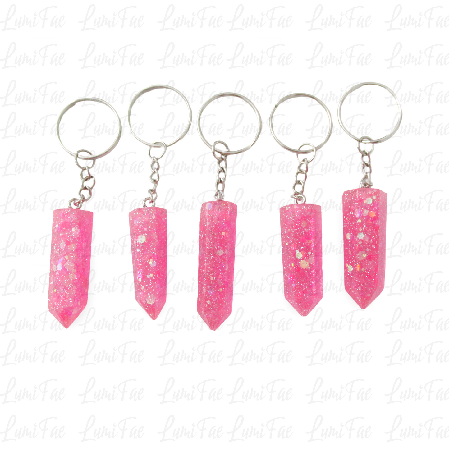 Pink Sparkly Glitter Crystal Keychain, Resin, Imperfect