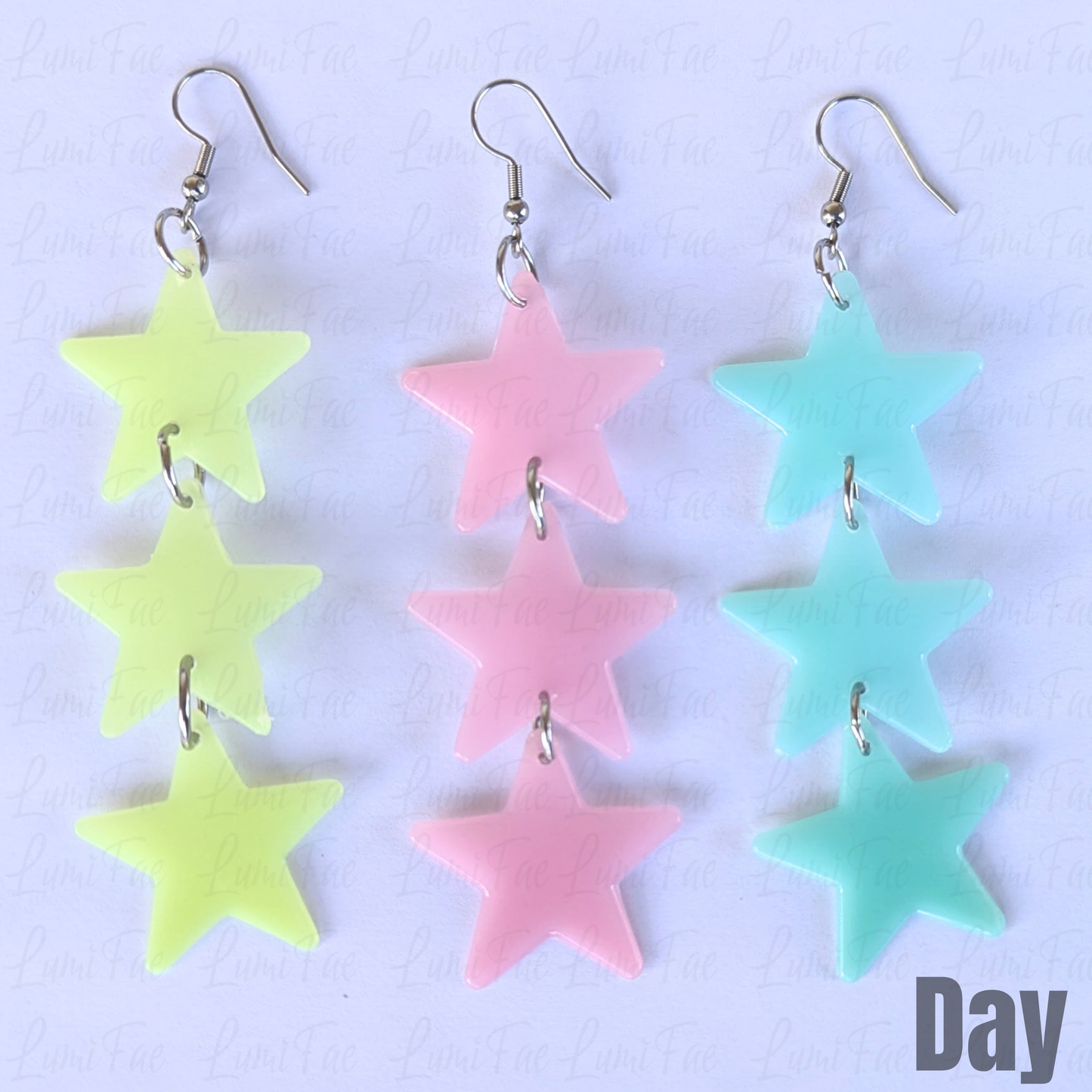 Glow-in-the-Dark Star Earrings, Pastel, Ultra Lightweight, UV Reactive, Handmade - LumiFae