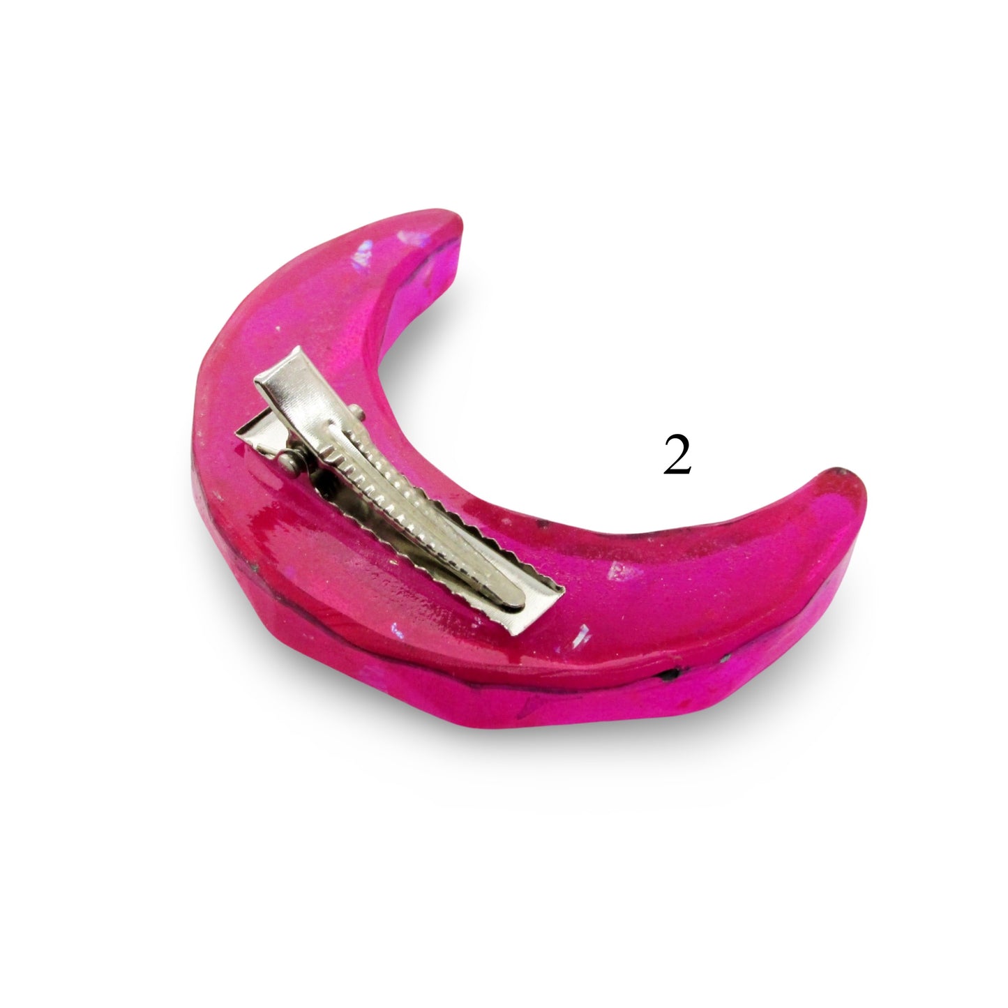 Deep Sparkly Pink Glitter Moon Hair clip, 2.5”