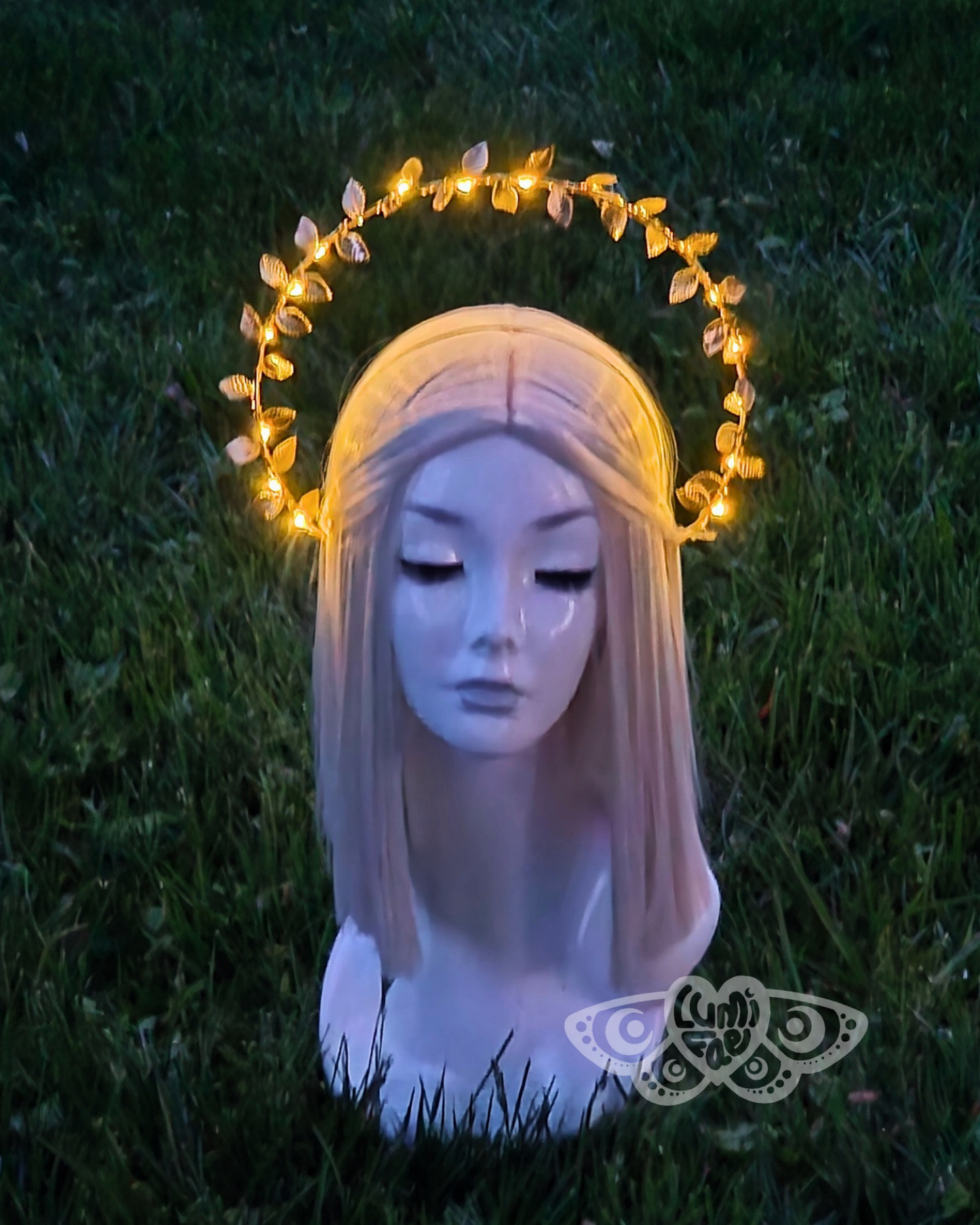 Gold Leaves LED Halo Crown - Extra Large, Ethereal, Goddess, Light Up Headband, Festivals, Bridal - LumiFae