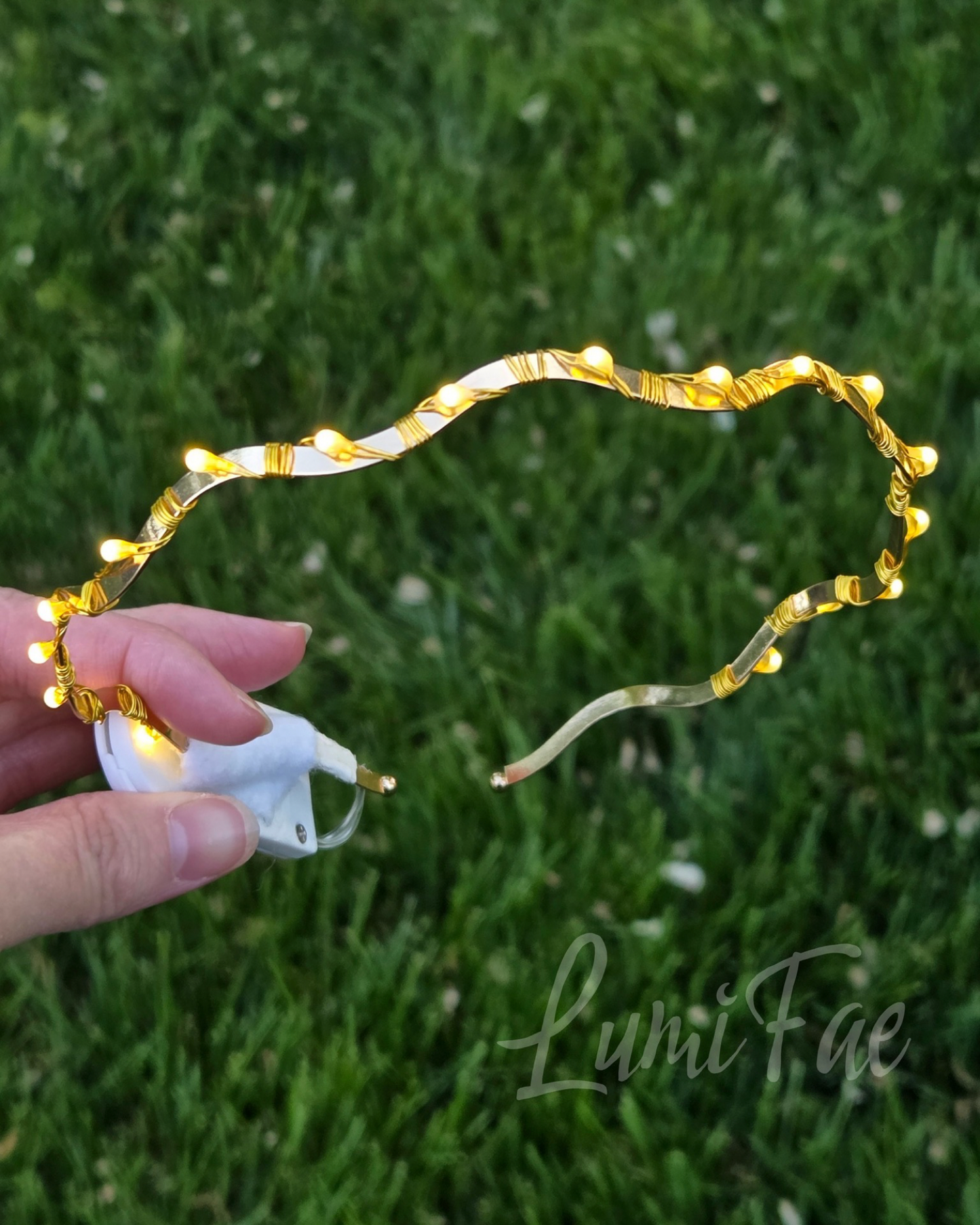 Wavy Gold LED Headband - Light up, Glowing, Handmade - LumiFae
