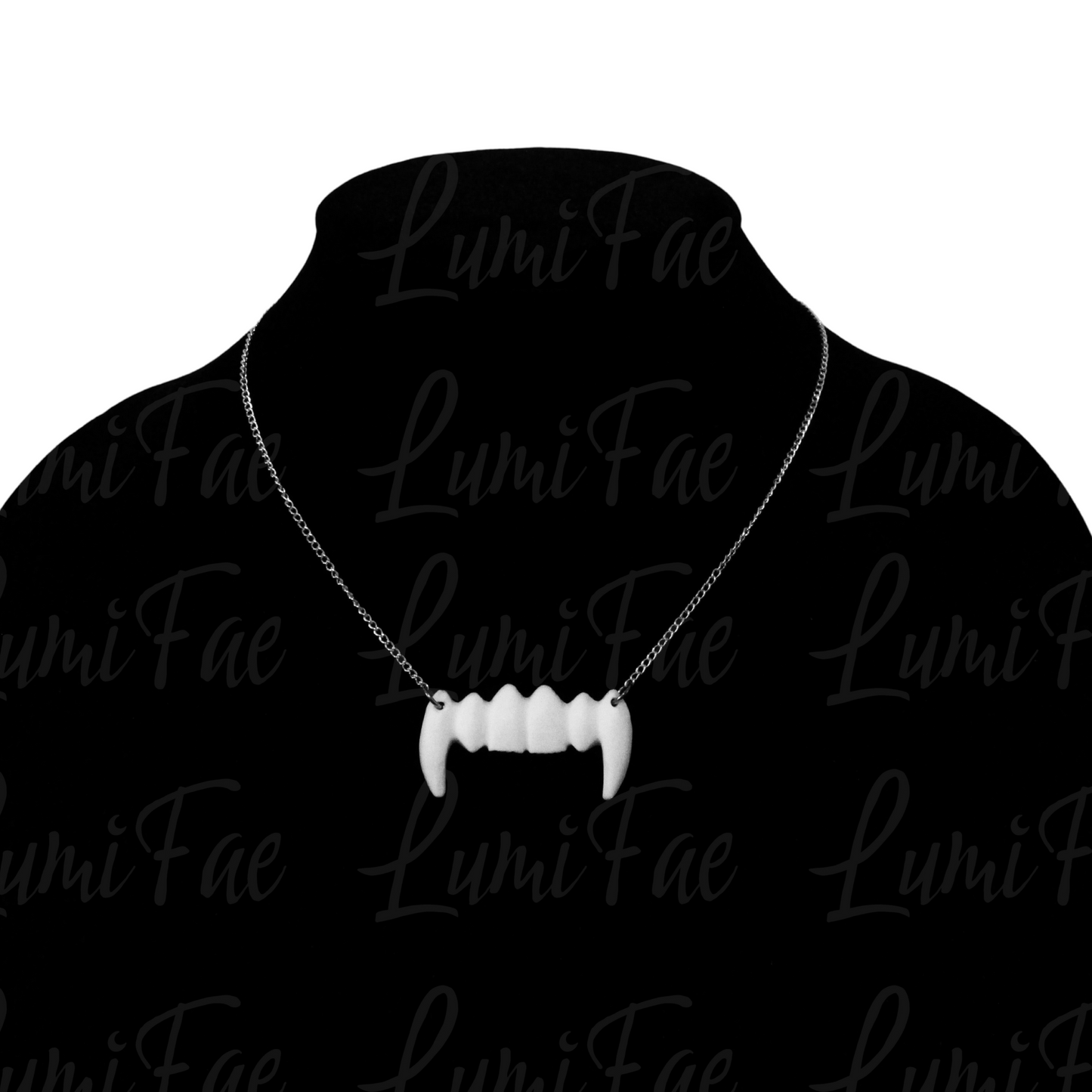 Vampire Fangs Necklace, Sterling Silver Chain, Resin Pendant, Choker