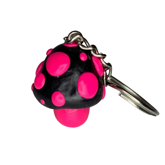 Black and Pink Goth Mushroom Keychains, cute, cartoon, stylized