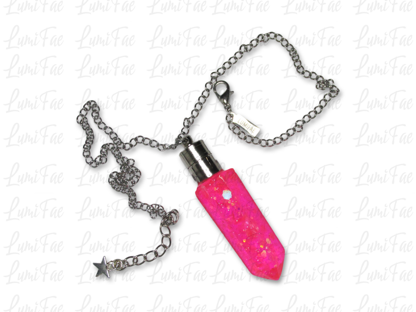 LED pink Glitter Crystal Necklace, adjustable chain