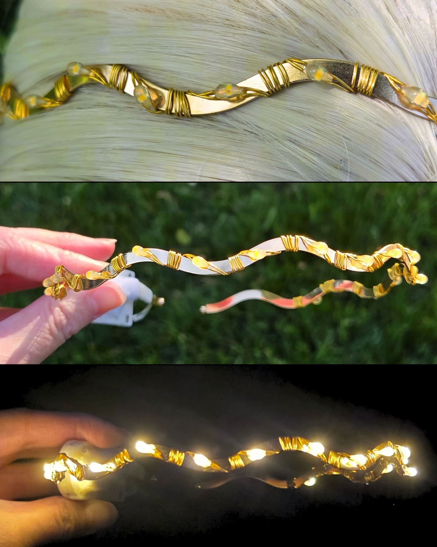 Wavy Gold LED Headband - Light up, Glowing, Handmade - LumiFae