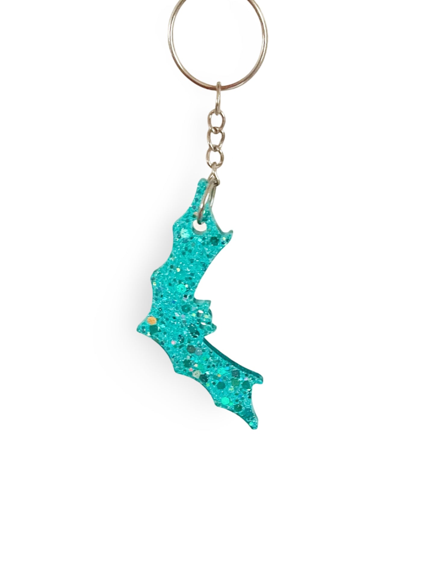 Super Sparkly Translucent Aqua Blue Glitter Bat Keychain