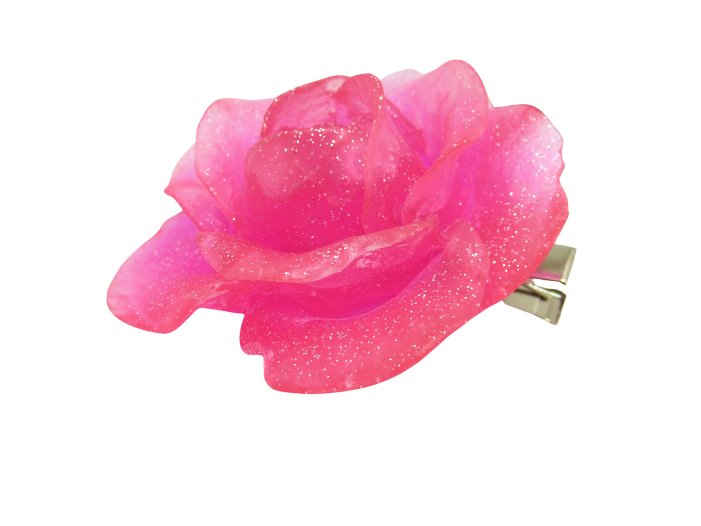 Large Pink Glitter Rose Hair clip, Resin, 2.5” Flower