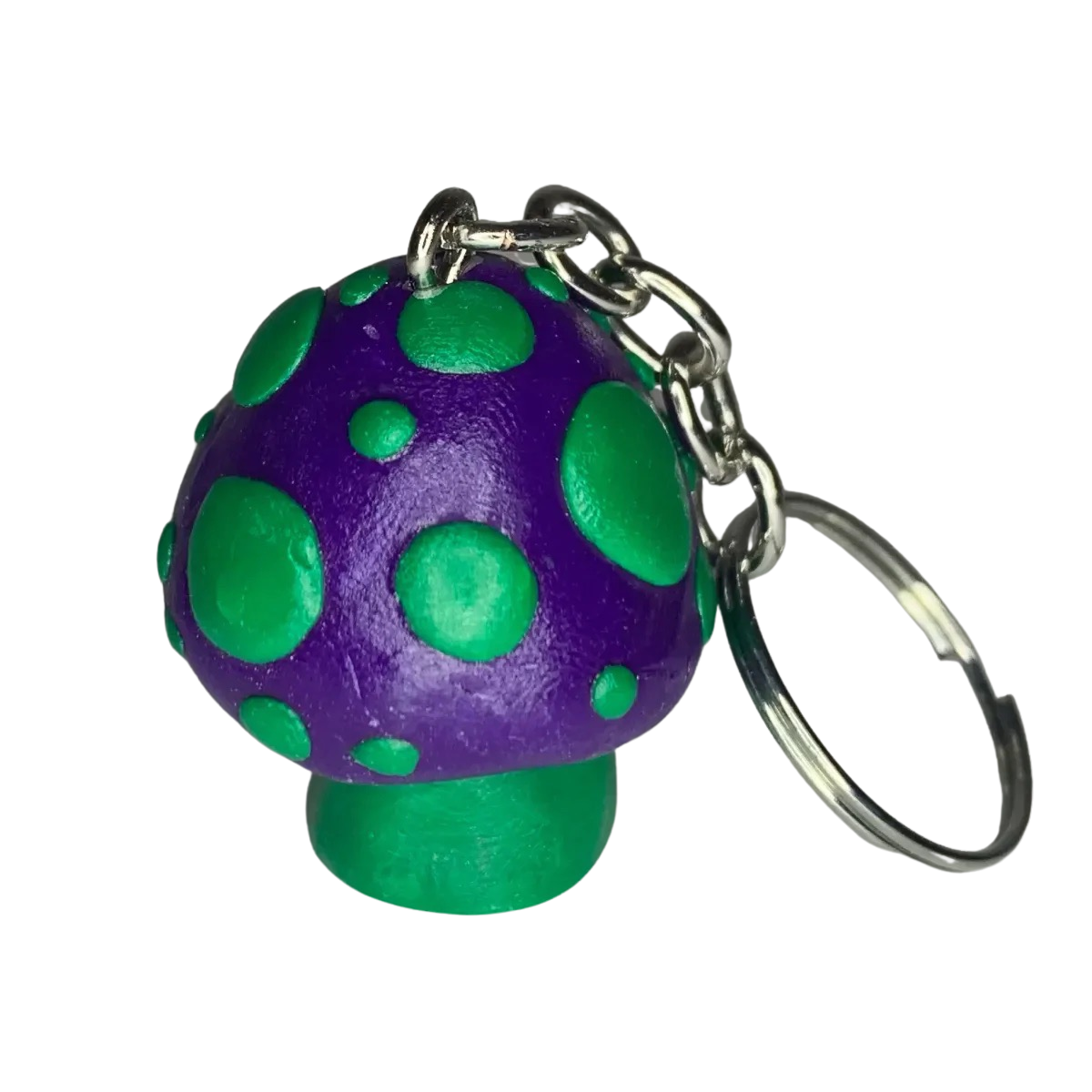 Dark Purple and Green Mushroom Keychains, cartoon, stylized, cute, school colors, team colors, wildcard