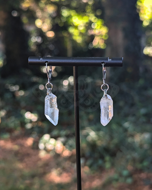 Ethically Sourced Raw Clear Quartz Crystal Earrings on Stainless Steel Lever back Earrings, Natural, Handmade