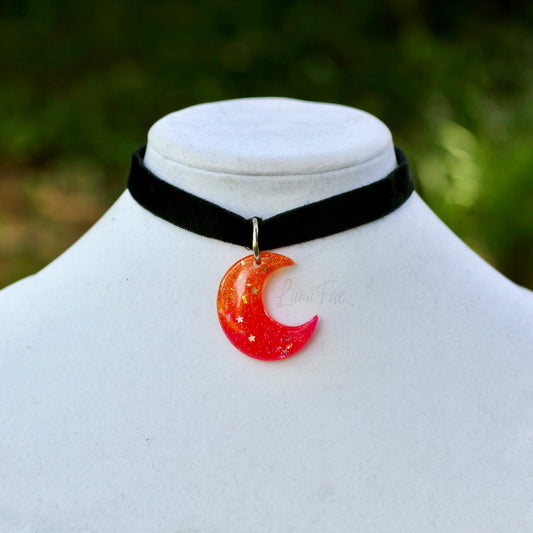 Sunset Crescent Moon Choker - Black Velvet Adjustable - LumiFae