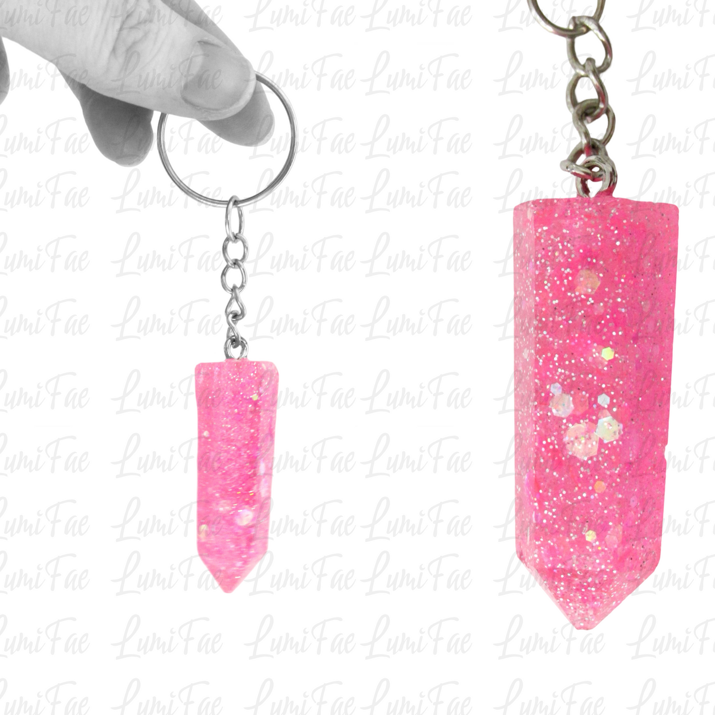 Pink Sparkly Glitter Crystal Keychain, Resin, Imperfect