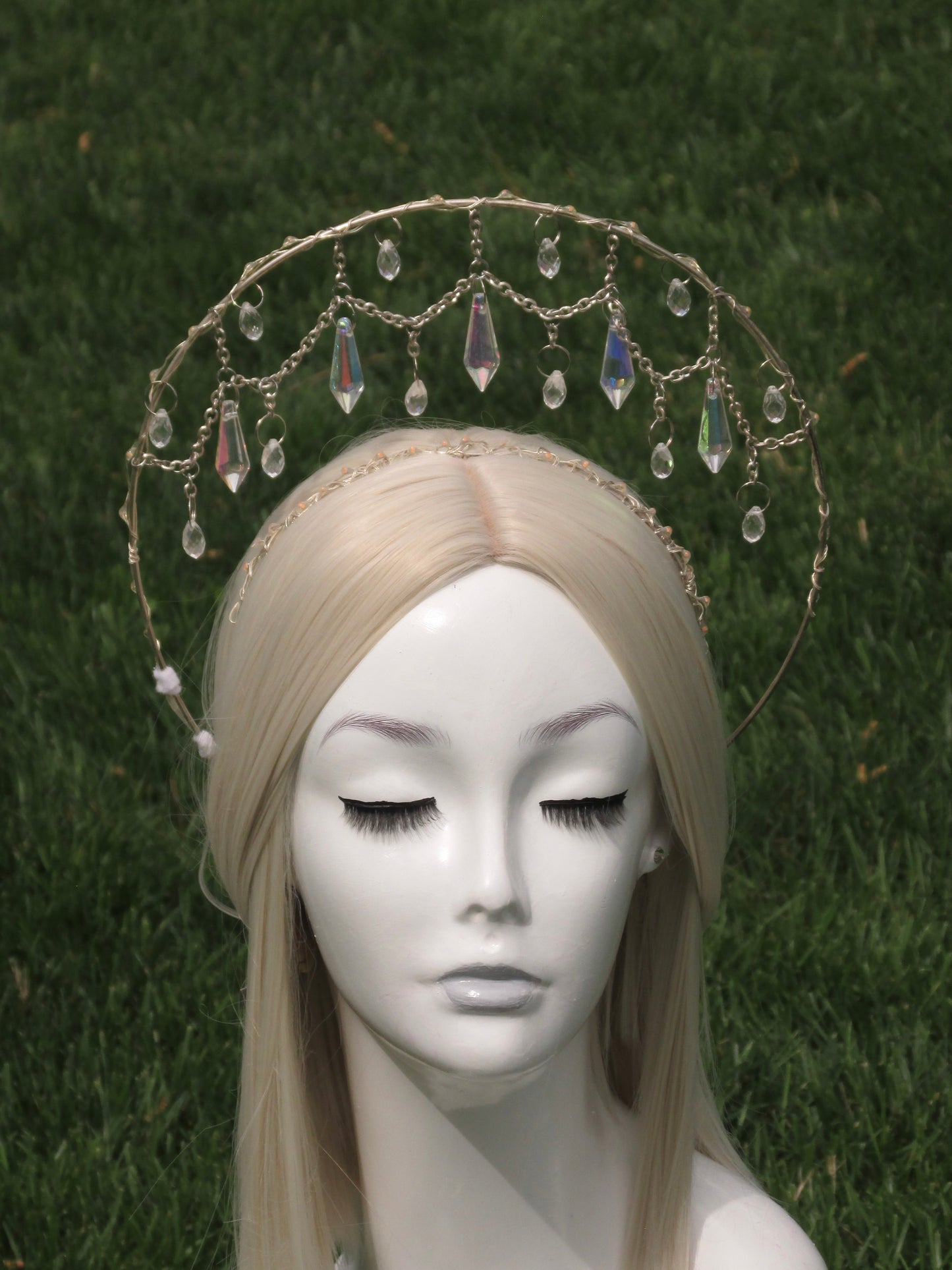 Grand Pink Chandelier Crystal Halo Crown - handmade Statement Piece - LumiFae