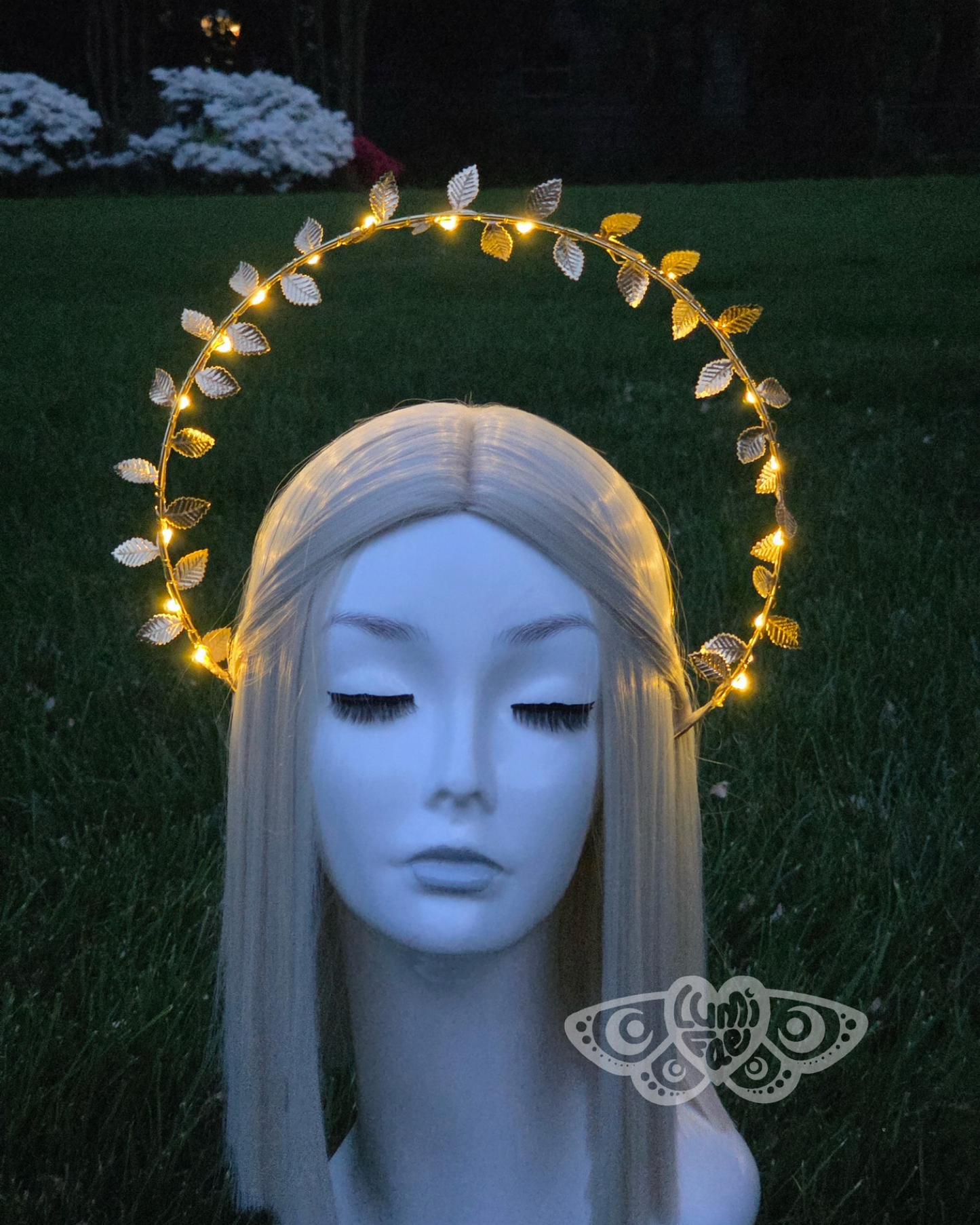Gold Leaves LED Halo Crown - Extra Large, Ethereal, Goddess, Light Up Headband, Festivals, Bridal - LumiFae