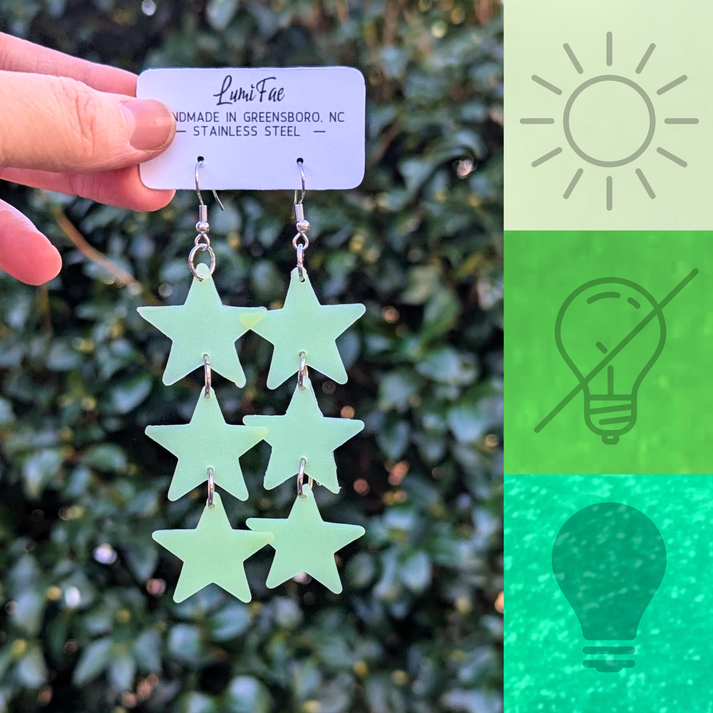 Glow-in-the-Dark Star Earrings, Pastel, Ultra Lightweight, UV Reactive, Handmade - LumiFae