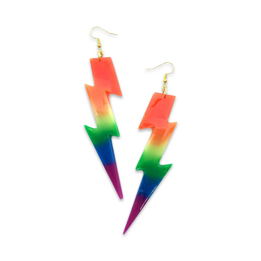 Rainbow Lightning Bolt Earrings, Gold Hooks