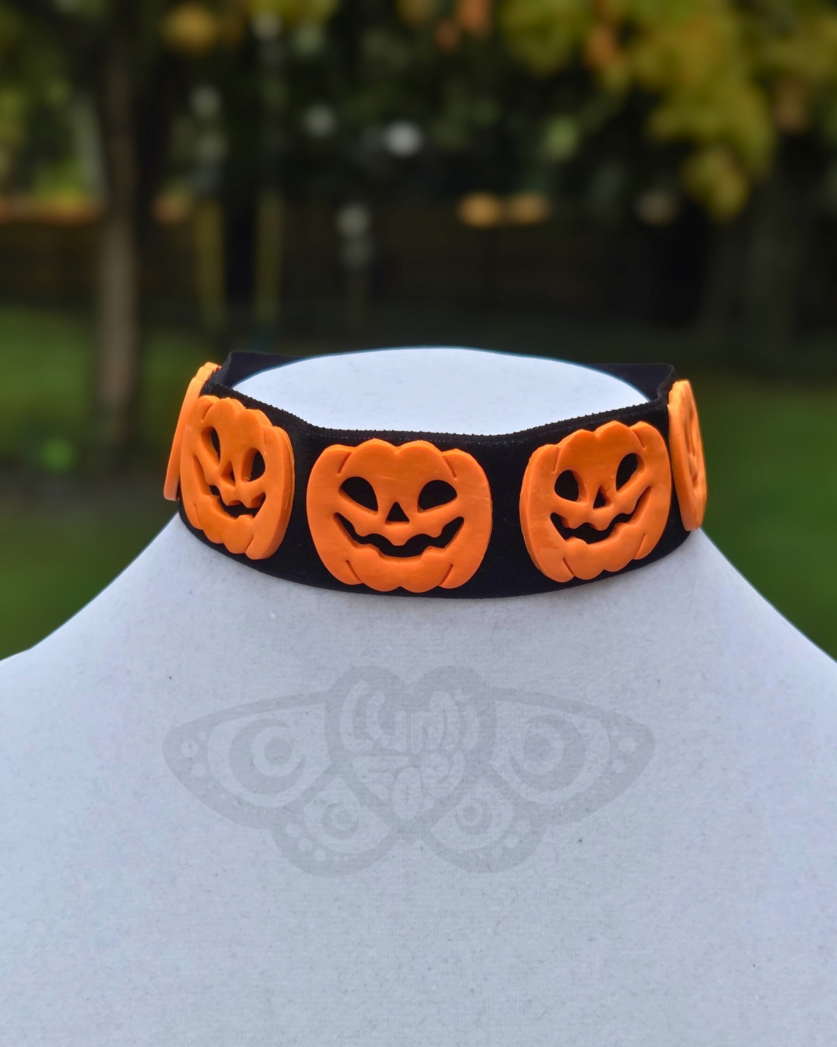 Halloween Choker Necklace - Velvet, Black, Wide, Jack-o-Lantern, Handmade - LumiFae