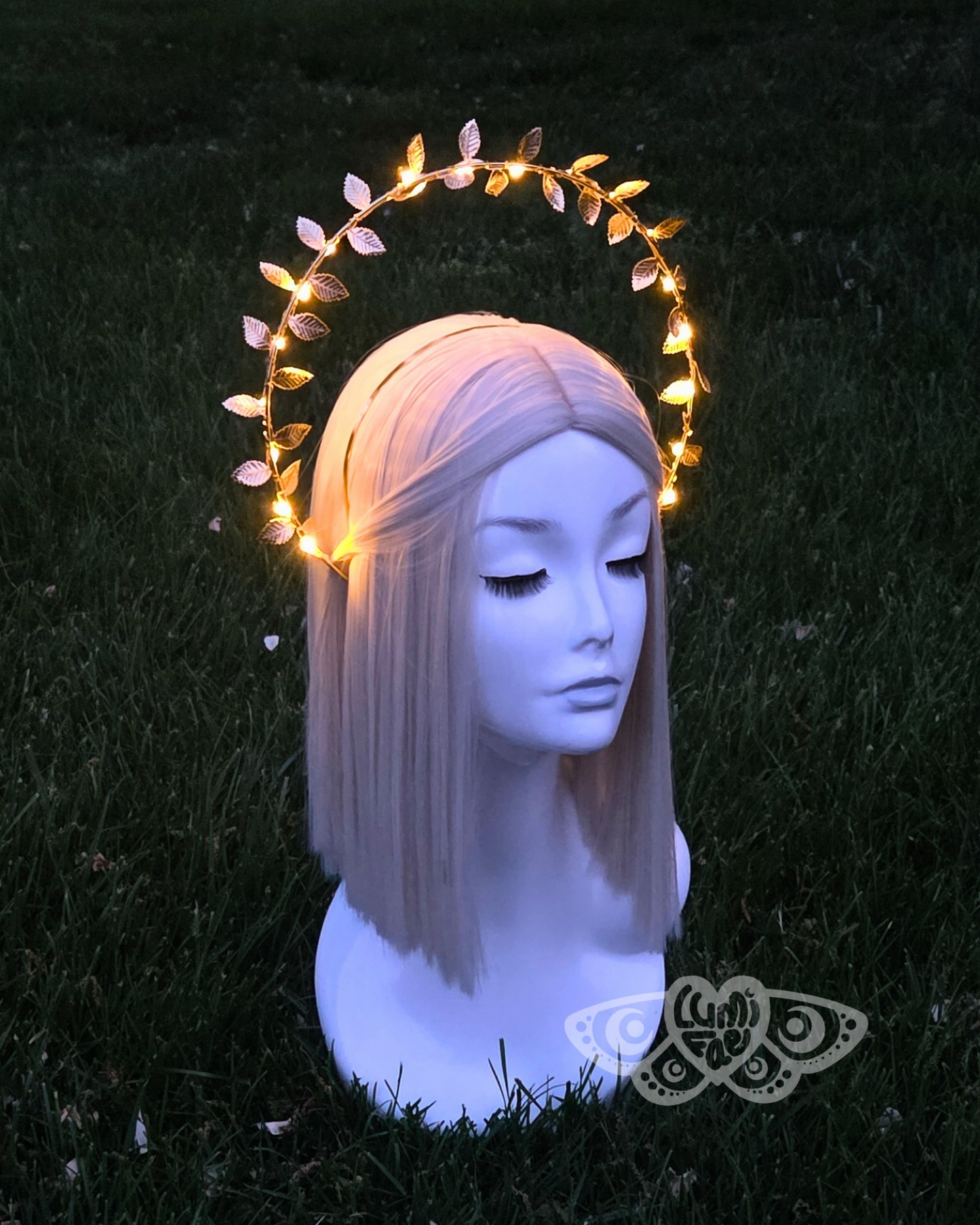 Gold Leaves LED Halo Crown - Extra Large, Ethereal, Goddess, Light Up Headband, Festivals, Bridal - LumiFae