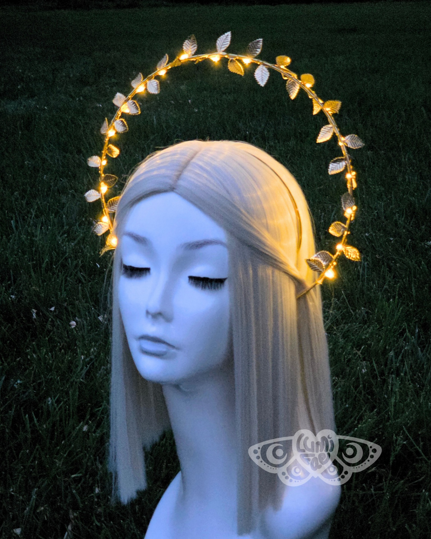 Gold Leaves LED Halo Crown - Extra Large, Ethereal, Goddess, Light Up Headband, Festivals, Bridal - LumiFae