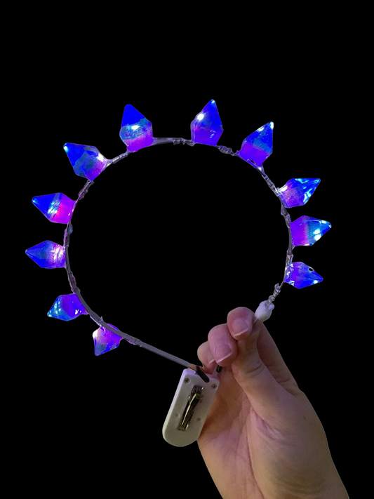 Galaktische Tiara mit LED-Edelsteinen in Blau und Lila