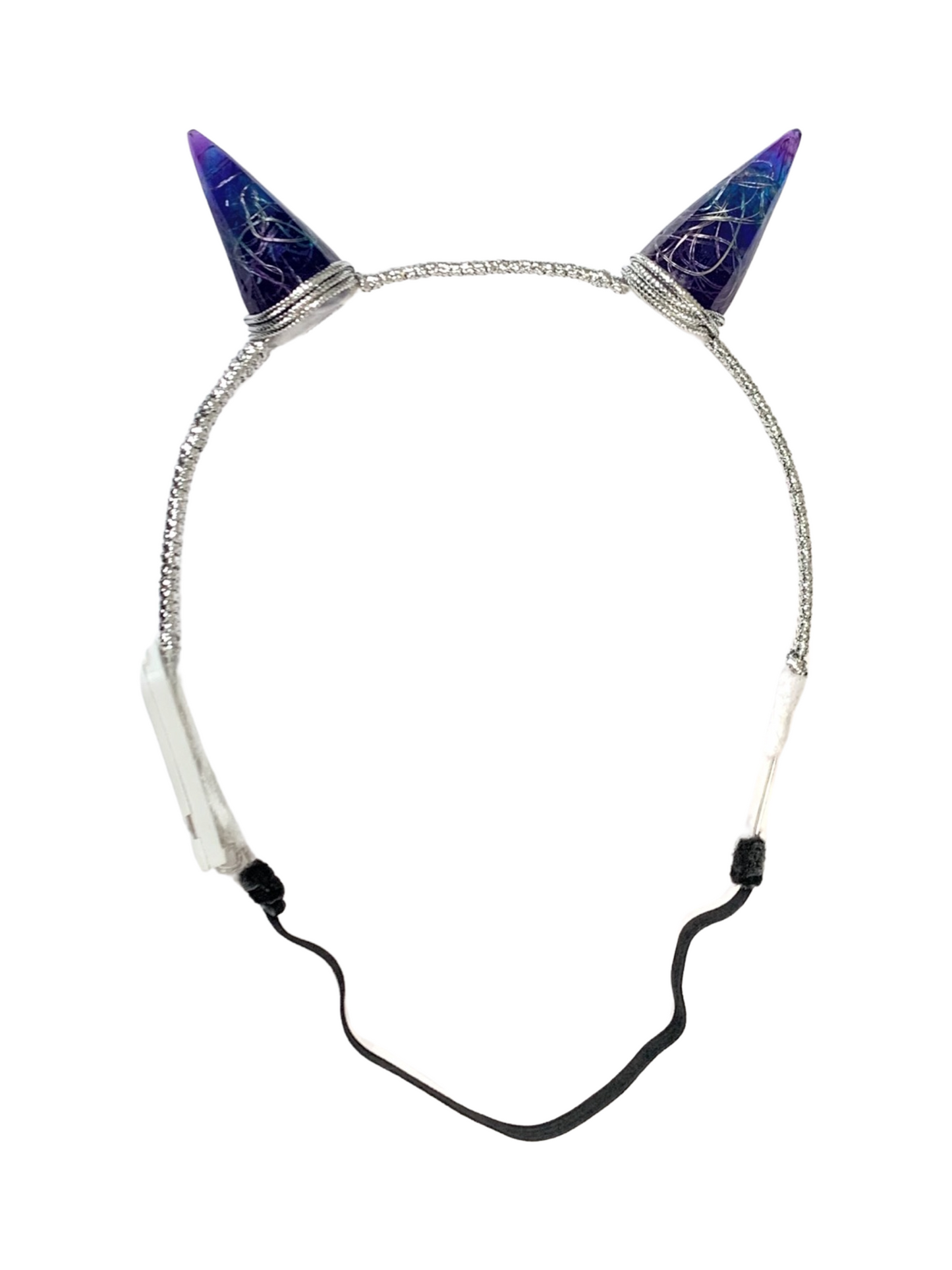 Magical Purple Blue LED Horns Headband wrapped with silver cord, Sorceress, One-of-a-Kind