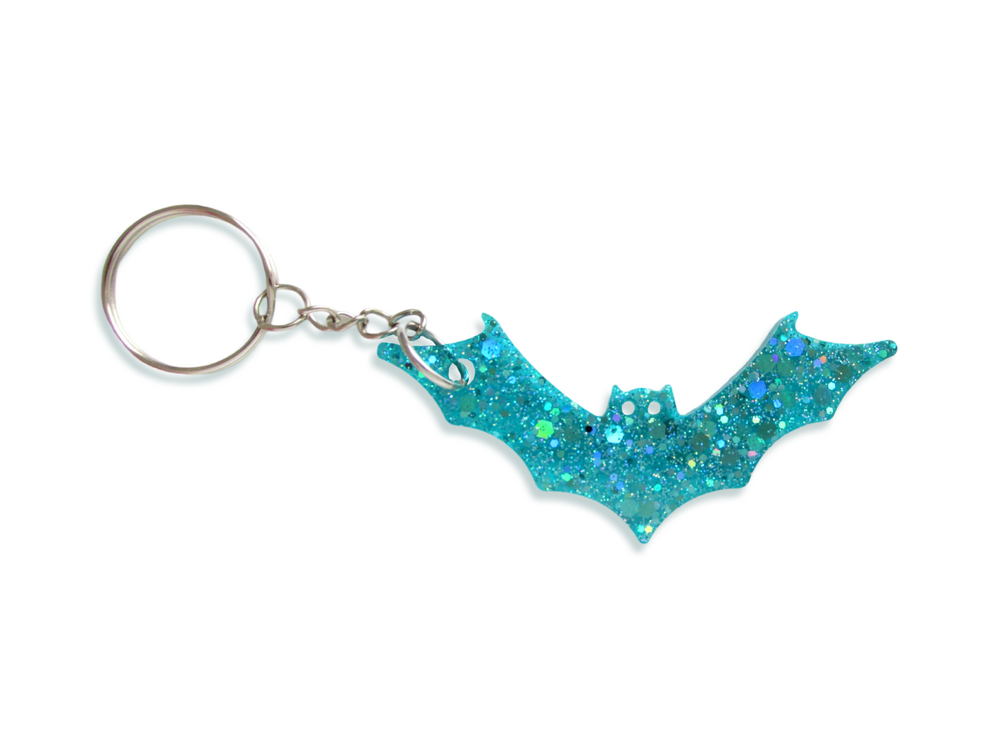 Super Sparkly Translucent Aqua Blue Glitter Bat Keychain