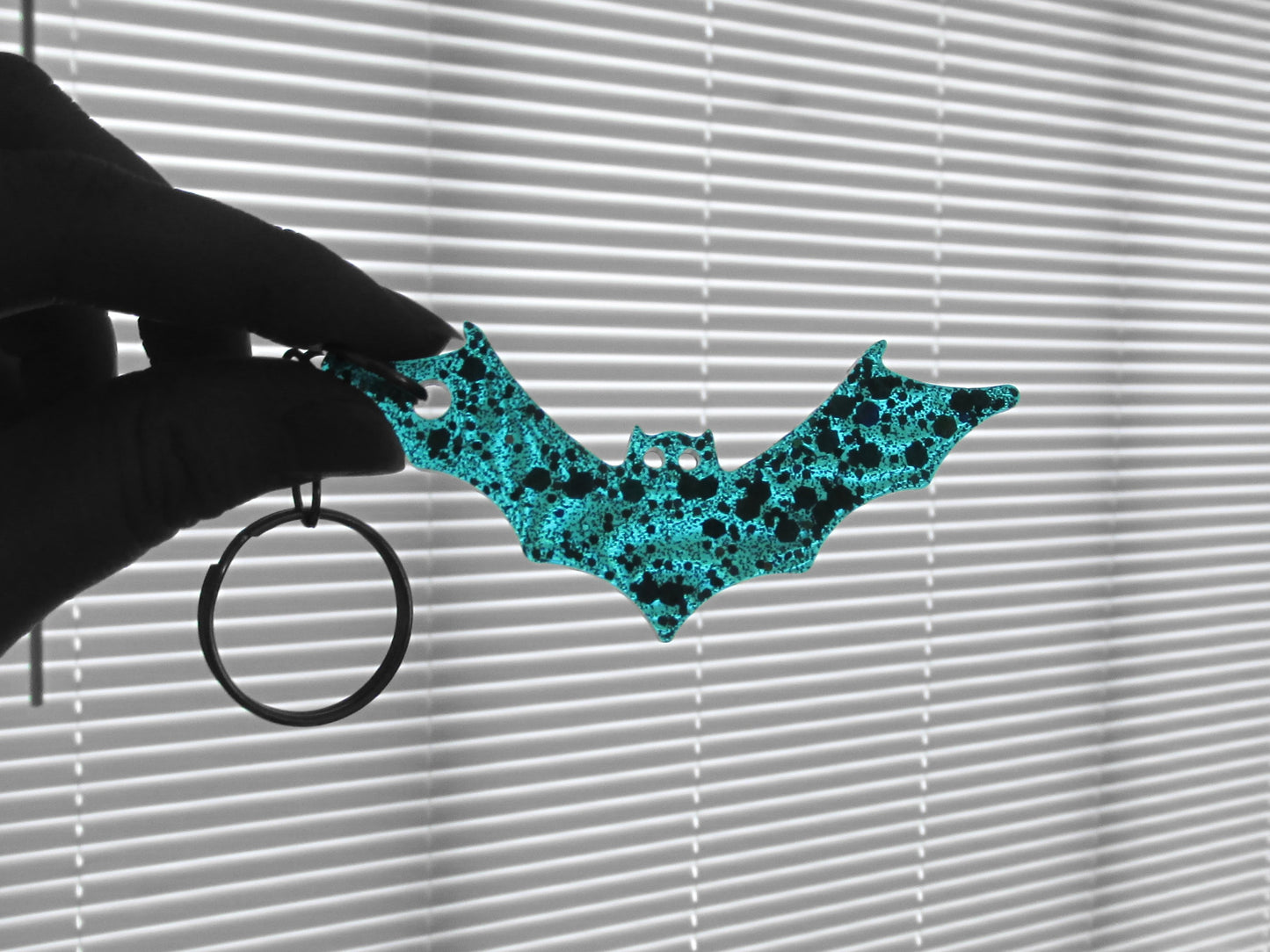 Super Sparkly Translucent Aqua Blue Glitter Bat Keychain