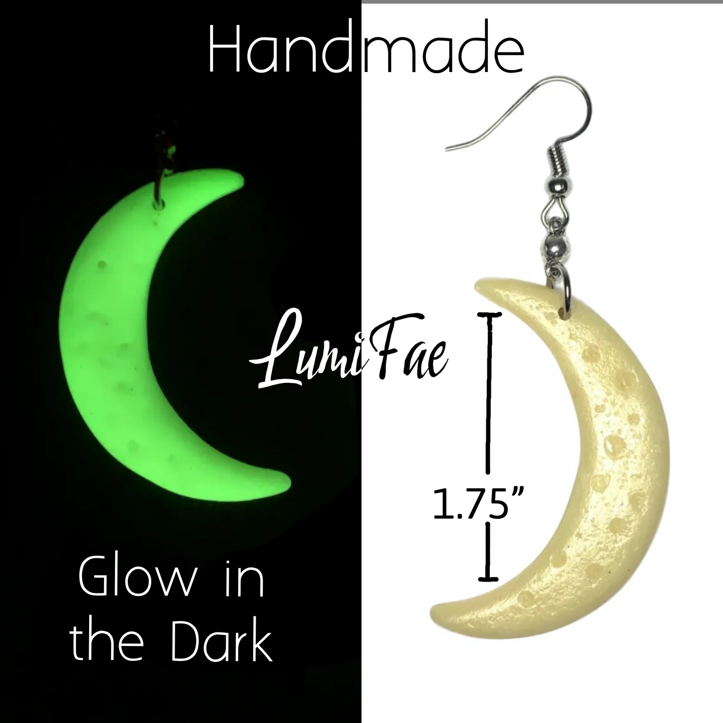 1.75” Glow-in-the-Dark Crescent Moon Earrings, Big Moons