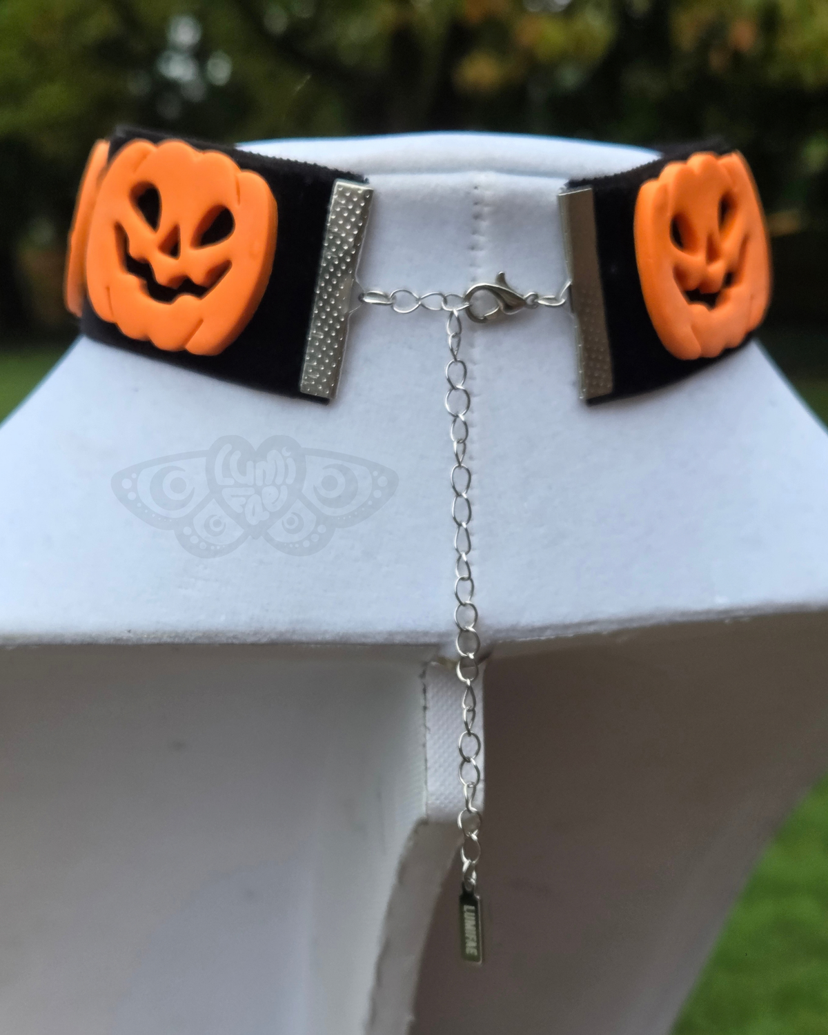 Halloween Choker Necklace - Velvet, Black, Wide, Jack-o-Lantern, Handmade - LumiFae