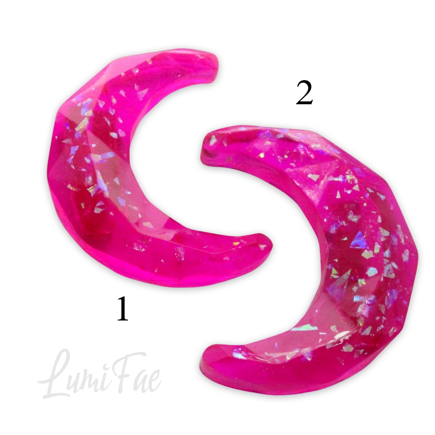 Deep Sparkly Pink Glitter Moon Hair clip, 2.5”