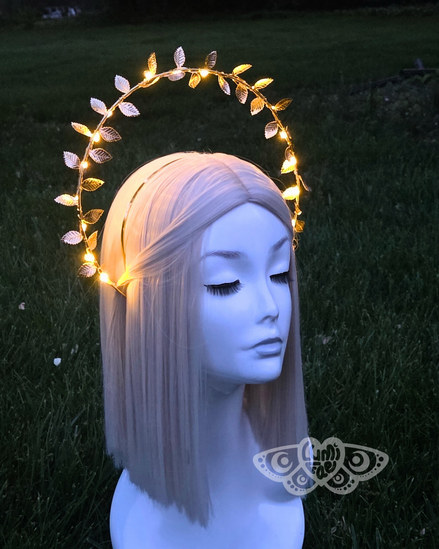 Gold Leaves LED Halo Crown - Extra Large, Ethereal, Goddess, Light Up Headband, Festivals, Bridal - LumiFae
