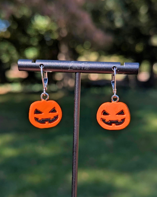Small Jack-o-Lantern Earrings, Minimalist, Flat, Lightweight