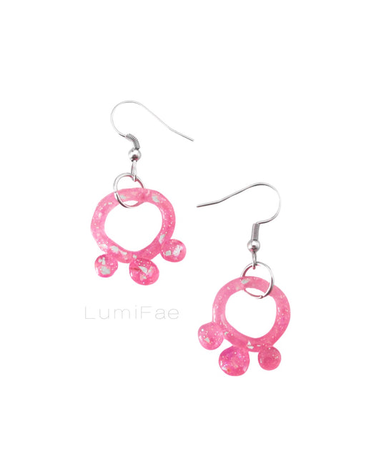 Pink Mini Dotted Circle Earrings, translucent, glitter