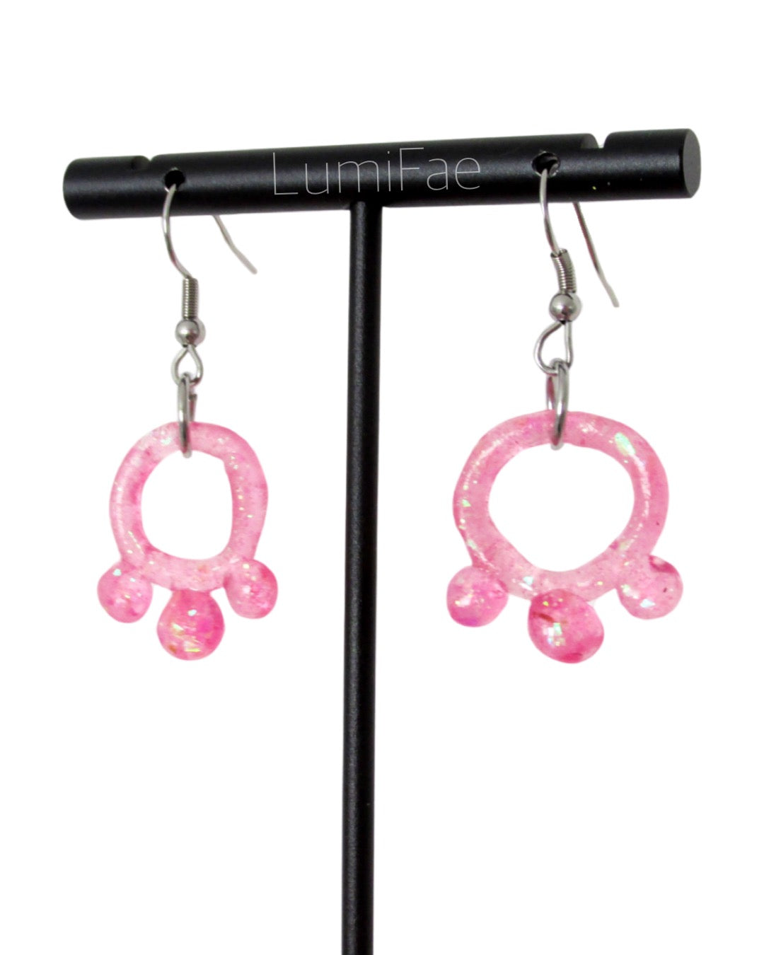 Pink Mini Dotted Circle Earrings, translucent, glitter
