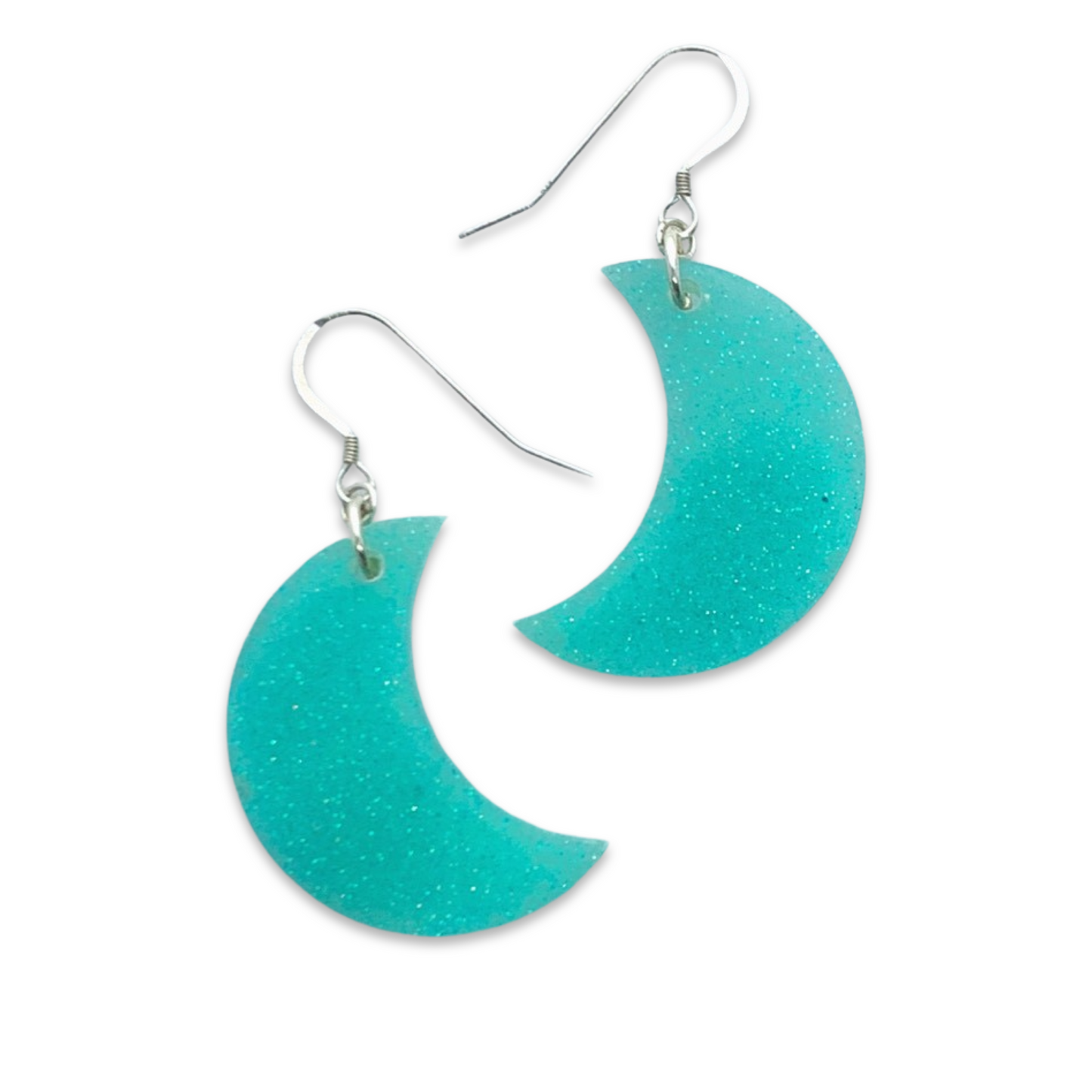 Teal/Aqua Glow in The Dark Crescent Moon Earrings, Sterling Silver - Imperfect